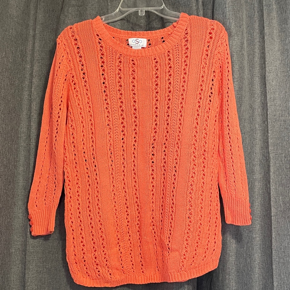OSO Coral Open-Knit Crewneck Sweater